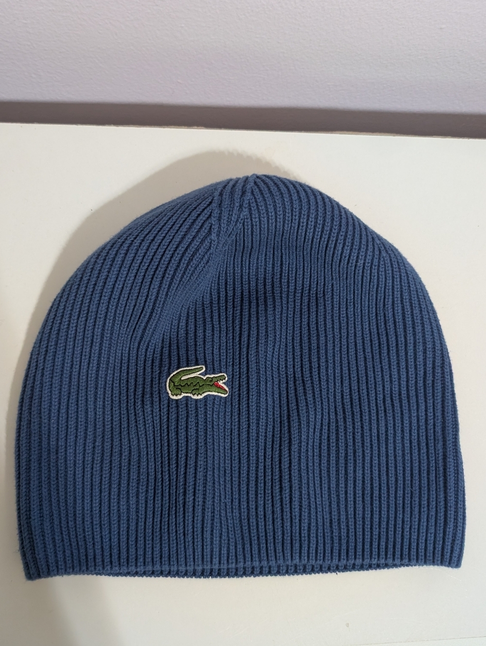 Lacoste Beanie Hat Blue Ribbed Men Women One Size Unisex